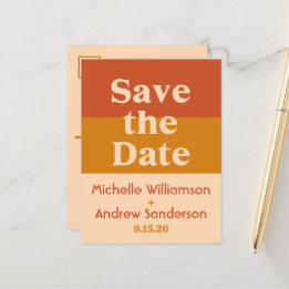 Orange Terracotta Modern Retro Announcement Postcard