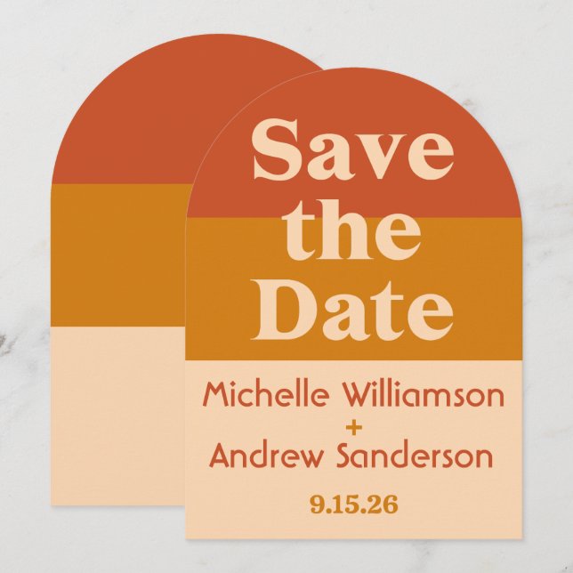 Orange Terracotta Modern Retro Arched  Save The Date (Front/Back)