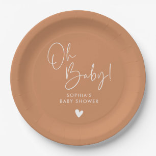 Orange Terracotta Oh Baby Modern Boho Baby Shower Paper Plate