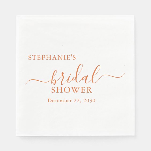 Orange Terracotta Simple Script Bridal Shower Napkin (Front)