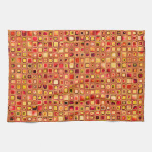 Orange 'Terracotta' Textured Mosaic Tiles Pattern Tea Towel