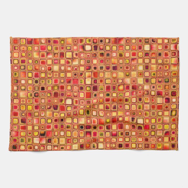 Orange 'Terracotta' Textured Mosaic Tiles Pattern Tea Towel (Horizontal)