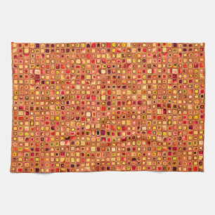 Orange 'Terracotta' Textured Mosaic Tiles Pattern Tea Towel