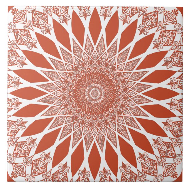 Orange Terracotta Tristyns Mandala Ceramic Tile (Front)