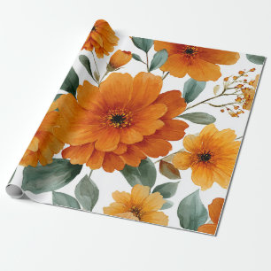 Orange Terracotta Vintage Floral Botanical Wrapping Paper