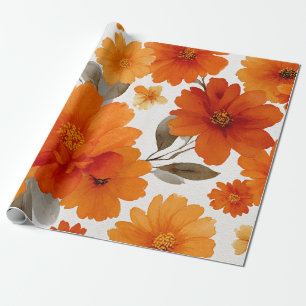 Orange Terracotta Vintage Floral Botanical Wrapping Paper