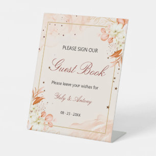 Orange Terracotta Whimsical Starry Night Wedding Pedestal Sign