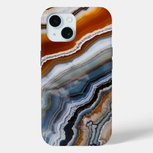 Orange Terracotta White Black Blue Agate Geode iPhone 15 Case