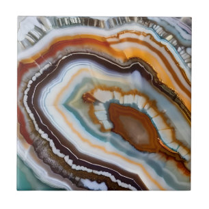 Orange Terracotta White Black Blue Agate Geode Ceramic Tile