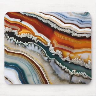 Orange Terracotta White Black Blue Agate Geode Mouse Pad