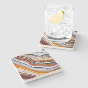 Orange Terracotta White Black Blue Agate Geode Stone Coaster