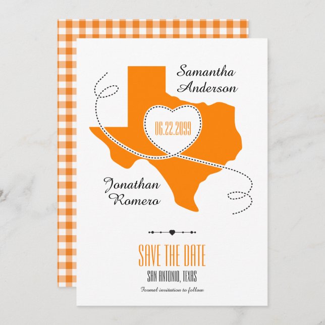 Orange Texas Curling Ribbon Save the Date (Front/Back)