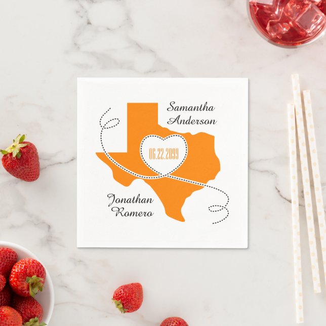 Orange Texas Curling Ribbon Wedding Date Napkin (Insitu)