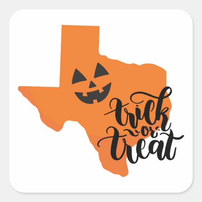 Orange Texas Jack 'O Lantern Face Trick or Treat Square Sticker (Front)
