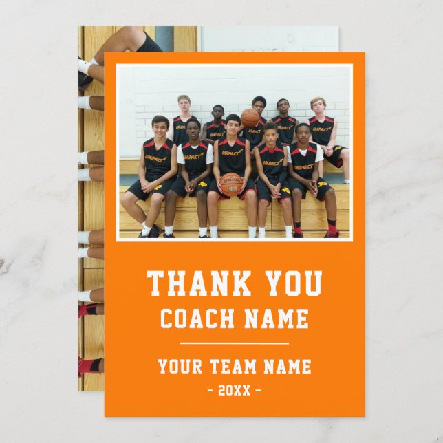 Orange Thank you Coach Card Team Name Photo (Front/Back)