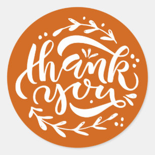 Orange Thank You Modern Calligraphy Wreath Classic Round Sticker