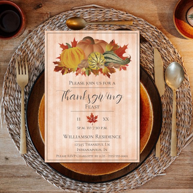 Orange Thanksgiving Pumpkins and Squash Dinner Invitation (Thanksgiving Pumpkins and Squash Dinner Party Invite - Orange)