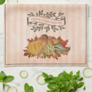 Orange Thanksgiving Pumpkins and Squash Tea Towel