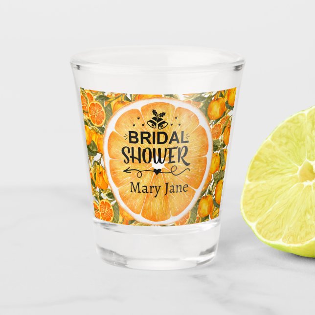 Orange themed Bridal Party Shot Glass (Front)