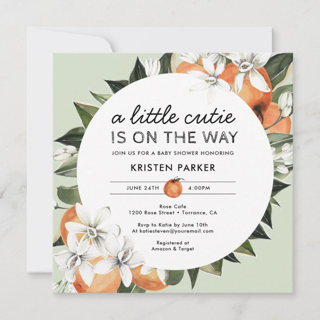 Orange Themed Little Cutie Baby Shower Invitation (Front)