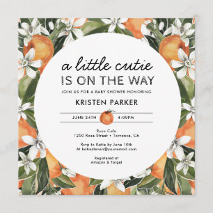 Orange Themed Little Cutie Baby Shower Square Invitation