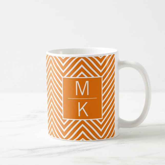 Orange Thin Chevron Square Splitter Monogrammed Coffee Mug (Right)