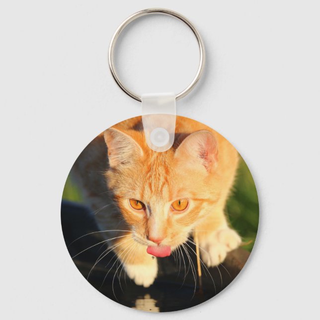 Orange thirsty cat key ring (Front)