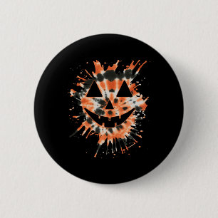 Orange Tie Dye Jack O Lantern Face - Hippie Hallow 6 Cm Round Badge