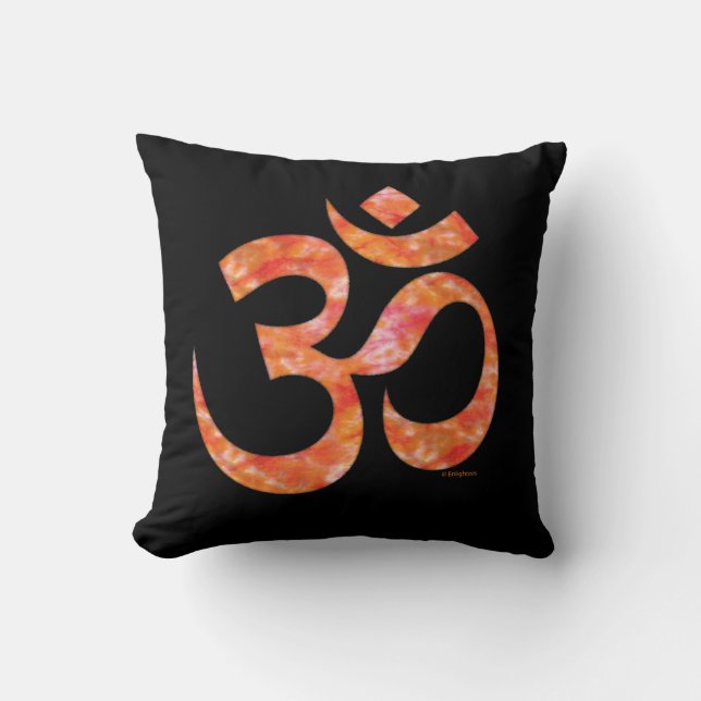 Orange Tie Dye Om Symbol Spiritual Black Pillow (Front)
