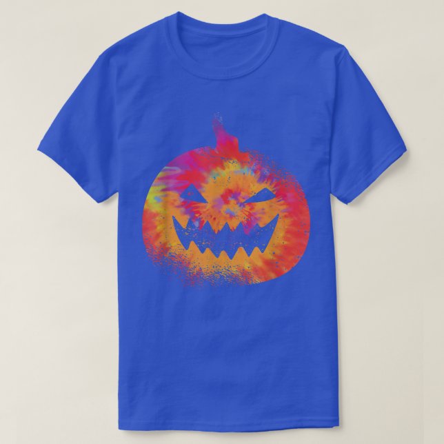 Orange Tie Dye Pumpkin Face Jack O Lantern Hallowe T-Shirt (Design Front)