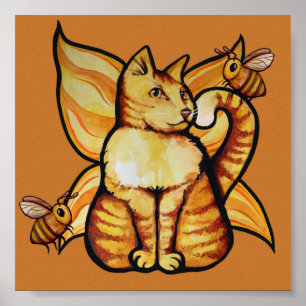 Orange tiger Fairy Cat Bees summertime kitty cats  Poster