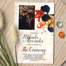 Orange Tiger Lilies, Blue Lilies Wedding Program