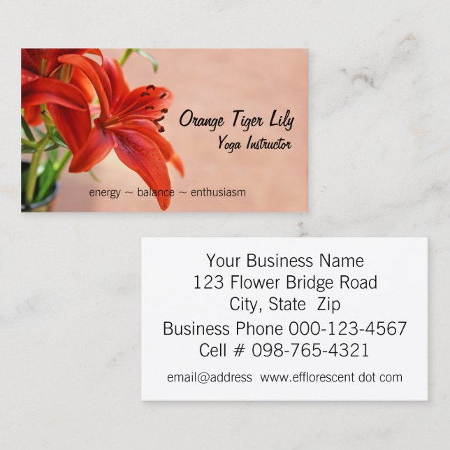 Orange Tiger Lily Close Up Photograph Business Card (Front/Back)