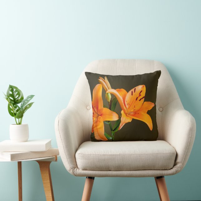Orange Tiger Lily Flowers and Buds Close-Up Cushion (Chair)