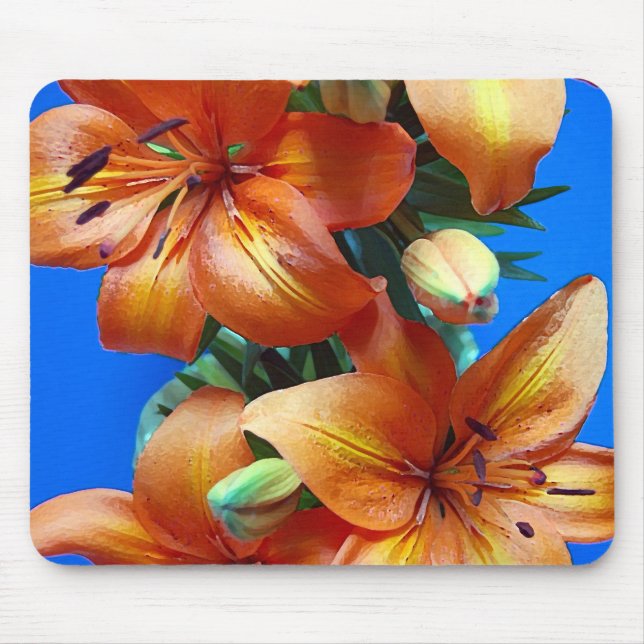 Orange tiger lily flowers print mousepad (Front)