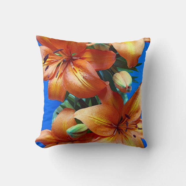 Orange tiger lily print throw pillow (Front)