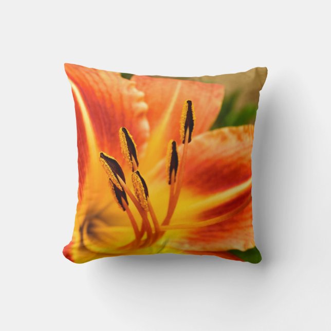 Orange Tiger Lily Throw Cushion (Front)