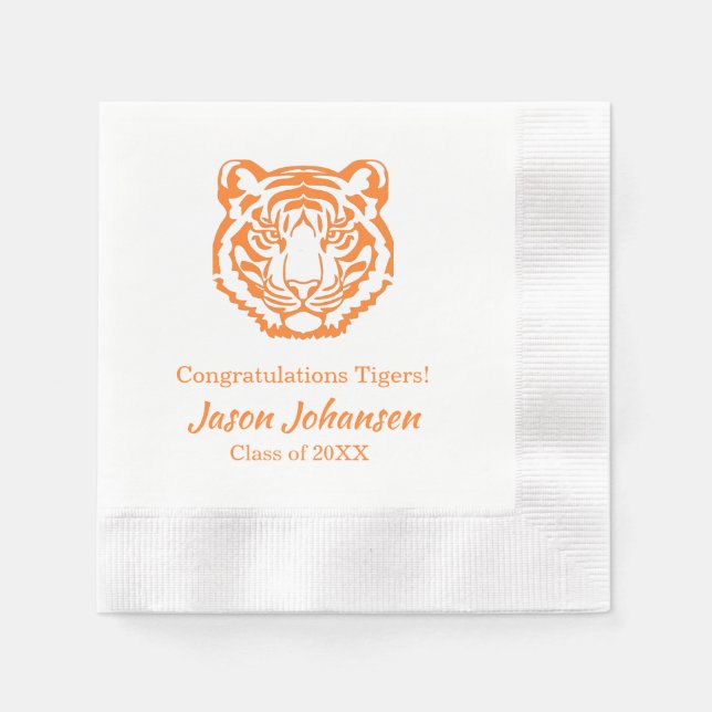 Orange Tiger Mascot School Graduation Napkin (Front)