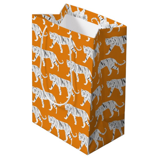 Orange Tiger Print Medium Gift Bag (Back Angled)