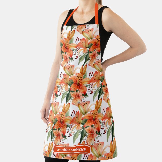 Orange Tiger Stargazer Lily Floral  Apron (Insitu)
