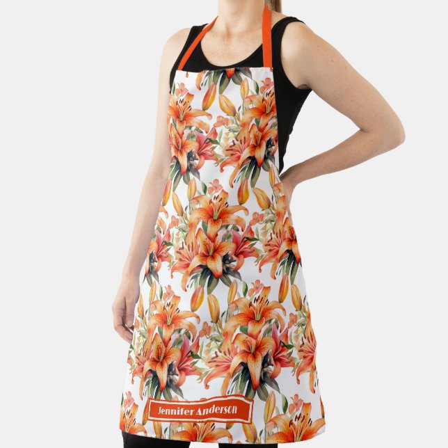 Orange Tiger Stargazer Lily Floral  Apron (Insitu)