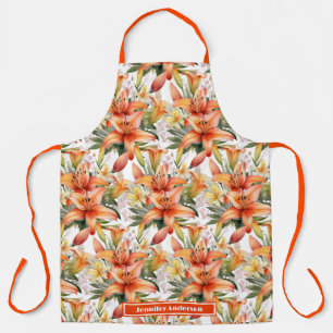 Orange Tiger Stargazer Lily Floral  Apron