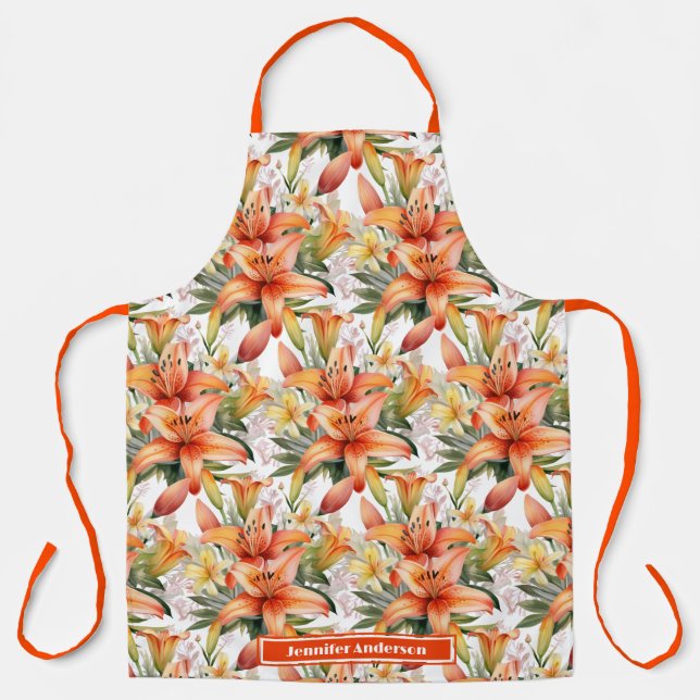 Orange Tiger Stargazer Lily Floral  Apron (Front)