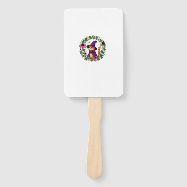 Orange Tiger Wizard Kitty Cat illustration Long Sl Hand Fan (Front)