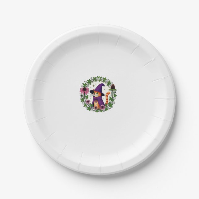 Orange Tiger Wizard Kitty Cat illustration Long Sl Paper Plate (Front)