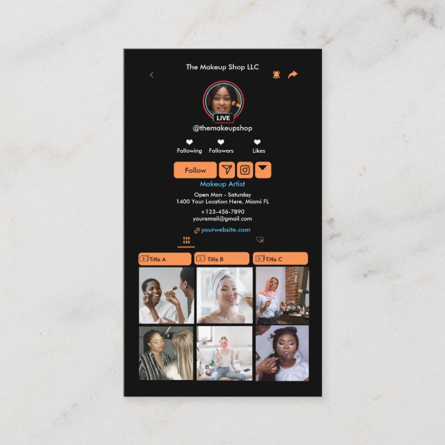 Orange TikTok Social Media QR Code Business Card (Front)