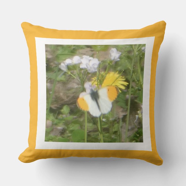 Orange Tip Butterfly on Flowers Throw Pillow (Front)