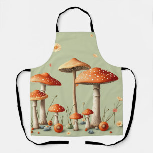 Orange Toadstool Border Light Green Cottagecore Apron