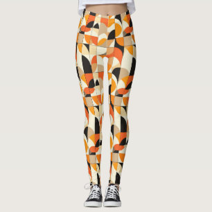 Orange-toned Retro Geometric Abstract Leggings