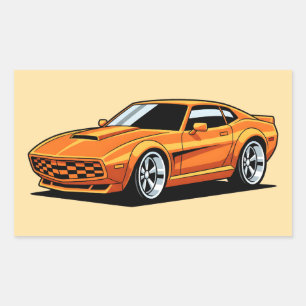 Orange Toon Vehicle Rectangular Sticker